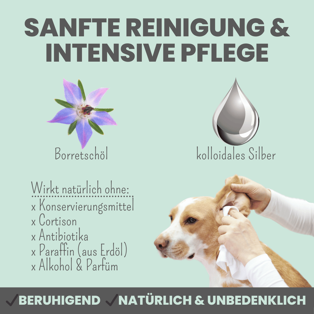 2-in-1 Ohrfein Reinigung & Pflege für Hunde & Katzen mit kolloidalem Silber (50ml)
