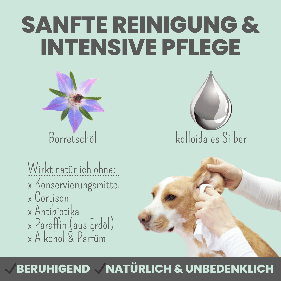 2-in-1 Ohrfein Reinigung & Pflege für Hunde & Katzen mit kolloidalem Silber (50ml)