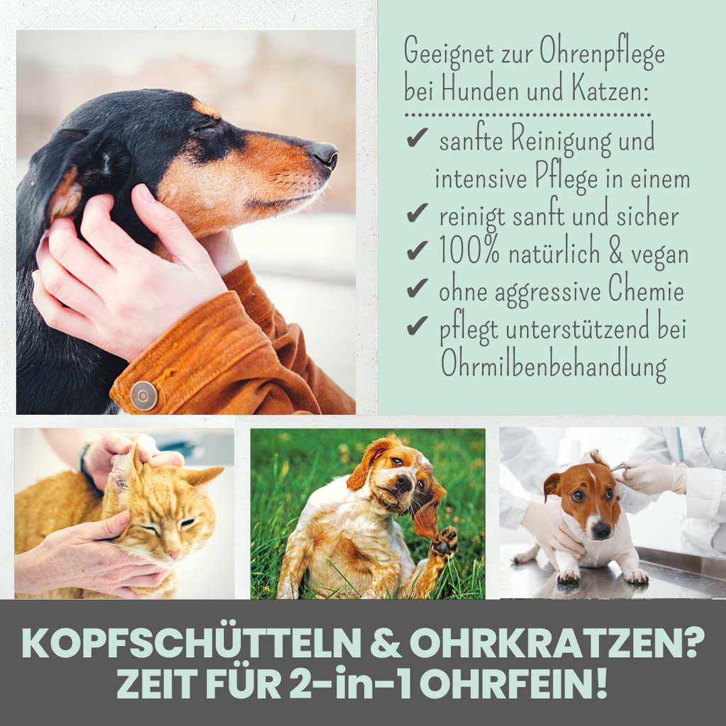 2-in-1 Ohrfein Reinigung & Pflege für Hunde & Katzen mit kolloidalem Silber (50ml)